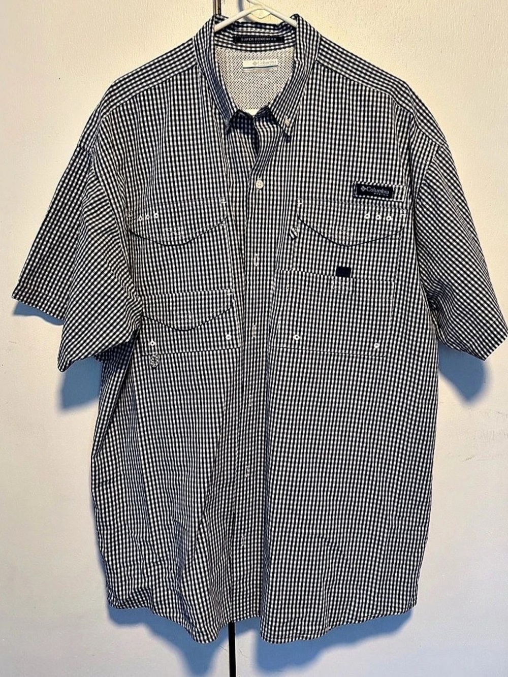 Columbia Super Bonehead Classic Short Sleeve Shirt Gingham XL G4
